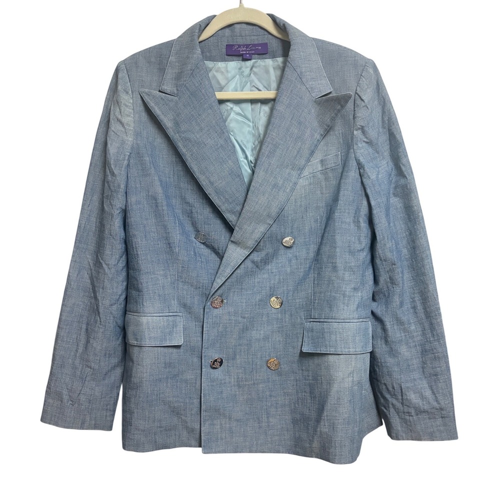 Ralph Lauren Collection Camden Chambray Indigo Blazer Double Breasted 12 - Picture 7 of 16